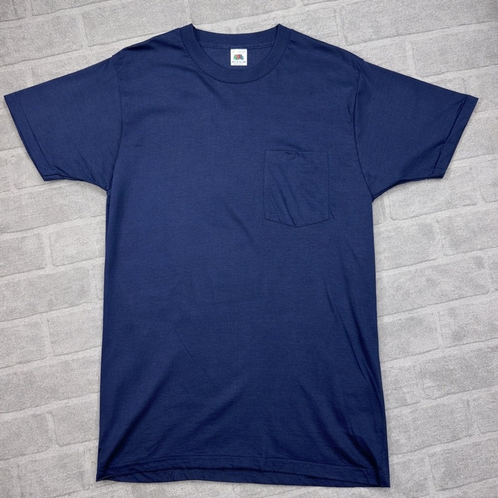 Vintage 80s Selvedge Pocket Blank Tee Mens Large Blue Single Stitch Made in USA